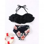 XUNYU Girls Swimsuit Falbala High Waisted Bathing Suit Halter Neck Bikini Swimwear