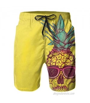 Sunglass Skull Pineapple Men's Quick Dry Beach Board Shorts Summer Swim Trunks with Pockets