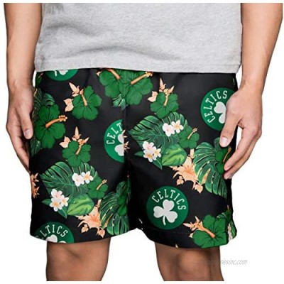 FOCO NBA Mens Team Logo Floral Hawaiian Swim Suit Trunks