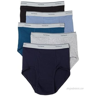 Fruit of the Loom 5 Pk Men's Briefs Stripe/solid Whit Fashion Plush-backed Waistband