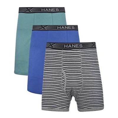 Hanes Men's 3-Pack Tagless 100% Cotton Boxer Briefs with X-temp and FreshIQ Technology - Extended Sizes Blue/Green  4X-Large