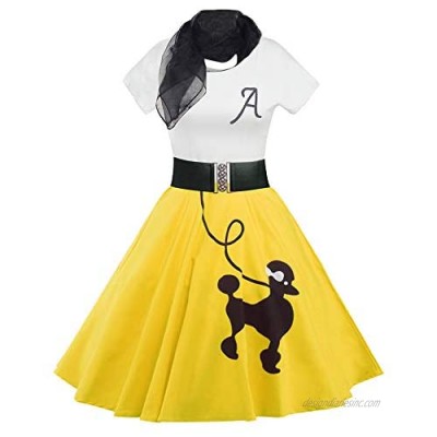 DressLily Retro Poodle Print High Waist Skater Vintage Rockabilly Swing Tee Cocktail Dress
