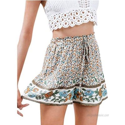 iHHAPY Women's Loose Shorts Bohemian Shorts Casual Summer Short Pants Flowers Print Lightweight Hot Pants Beach Shorts