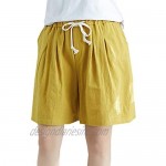 Ladyful Women's Summer Wide Leg Shorts Cotton Linen Knee Length Shorts with Drawstring and Pockets