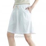 Ladyful Women's Summer Wide Leg Shorts Cotton Linen Knee Length Shorts with Drawstring and Pockets
