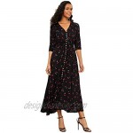 Milumia Women's Button Up Flared Flowy A Line Half Sleeve Party Maxi Dress