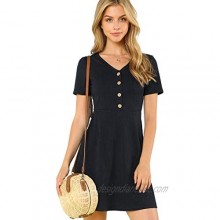 Milumia Women's Button Up Ribbed Knit Dress V Neck Short Sleeve Casual Summer Dress