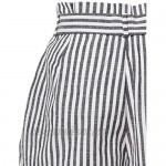 RK RUBY KARAT Womens Casual High Waisted Self Tie Striped Linen Summer Shorts