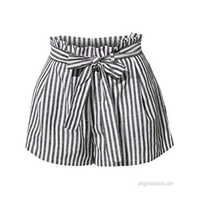 RK RUBY KARAT Womens Casual High Waisted Self Tie Striped Linen Summer Shorts