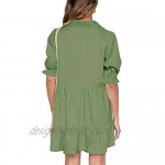 ROYLAMP Women's Summer Tunic Dress Puff Sleeve Ruffle Hem Button Down Casual Collared Shift Dress with Pockets