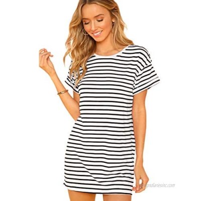 SheIn Women's Casual Loose Striped Mini Dress Short Sleeve T-Shirt Dresses