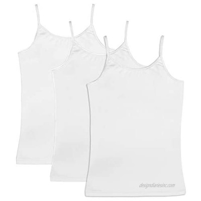 CAOMP Girl’s Cami Tank Tops (3-Pack) Organic Cotton Spandex Undershirts  Adjustable Spaghetti Straps