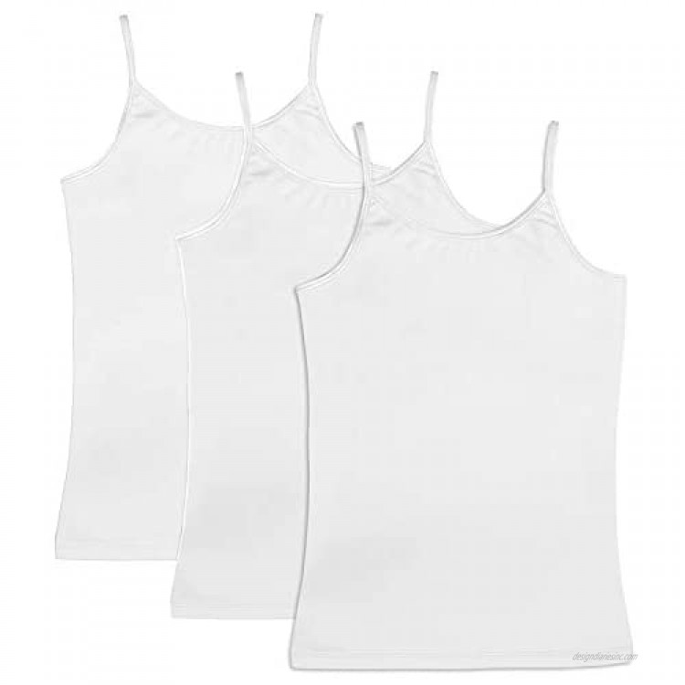 CAOMP Girl’s Cami Tank Tops (3-Pack) Organic Cotton Spandex Undershirts Adjustable Spaghetti Straps
