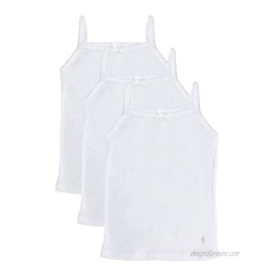 Feathers Girls Solid White Snug Fit Tagless Cami Vest - 100% Cotton Super Soft Undershirts (3/Pack)