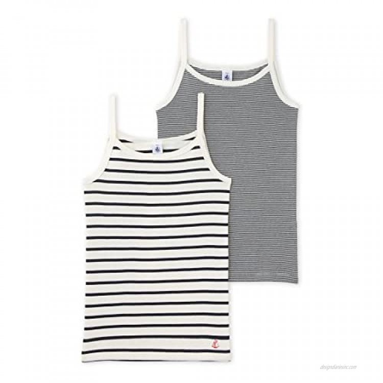Petit Bateau Pack of 2 Girl's Sleeveless Striped Strap Vests Sizes 2-18 Style 26097