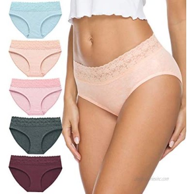 Cotton Underwear for Women Bikini Panties Hipster Underpants Lace Briefs 5-Pack