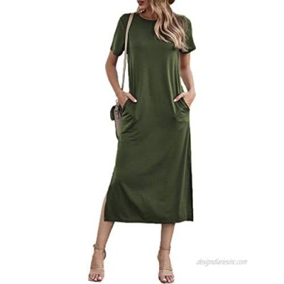 Naggoo Women's Short Sleeve Split Maxi Dress Casual Plain Tie Dye Print Tshirt Long Dresses with Pockets