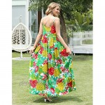 YESNO Women Casual Loose Bohemian Floral Print Dresses Spaghetti Strap Long Maxi Summer Beach Swing Dress XS-5X E75