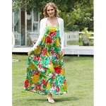 YESNO Women Casual Loose Bohemian Floral Print Dresses Spaghetti Strap Long Maxi Summer Beach Swing Dress XS-5X E75