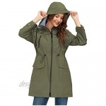 JASAMBAC Womens Rain Jacket Hooded Waterproof Long Raincoat Trench Coats Windbreaker