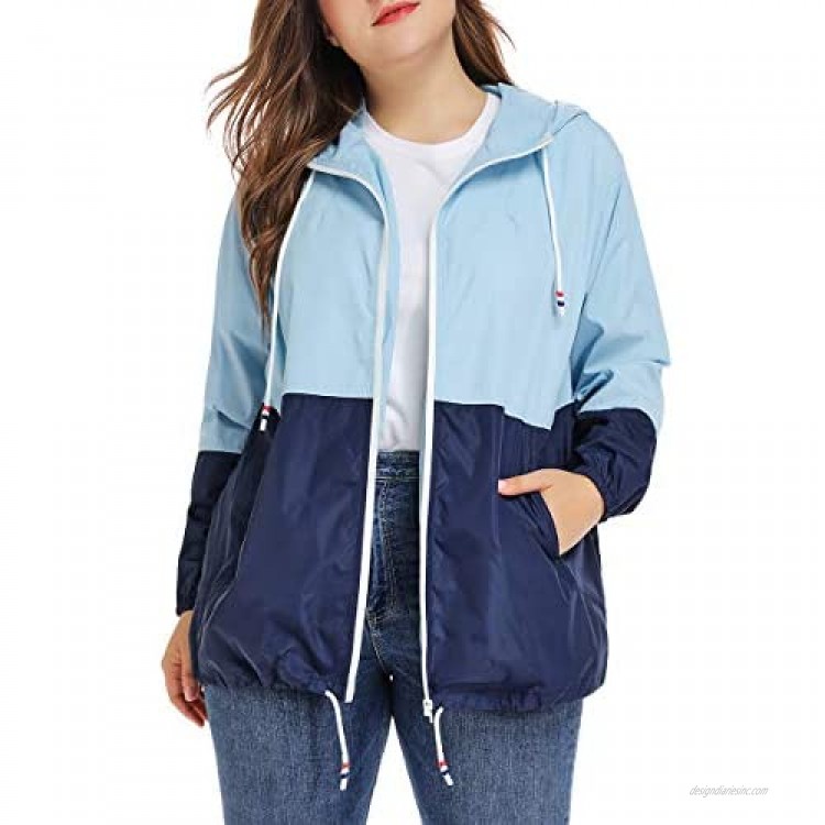 kacocob Women's Plus Size Rain Jacket Lightweight Hooded Rain Coat Windbreaker