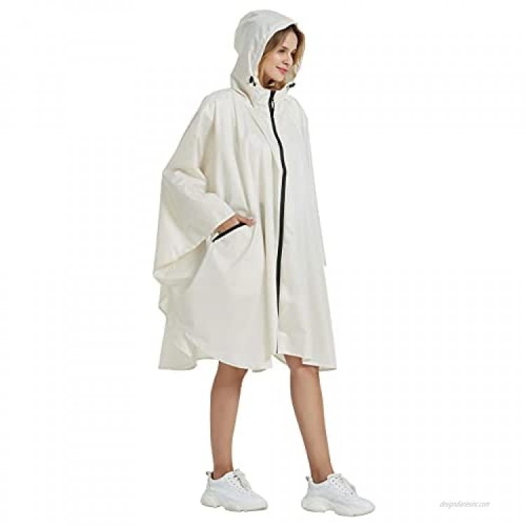 Salamra Fashion Hooded Rain Poncho with Pocket Waterproof Jacket Zipper Style for Women/Men