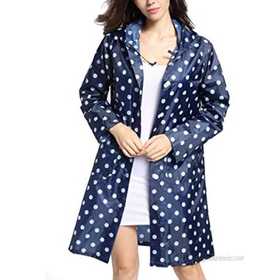 Tonfei Women's Long Waterproof Raincoat Cute Polka Dot Lightweight Packable Rain Jacket with Hood for Women Teen Girls