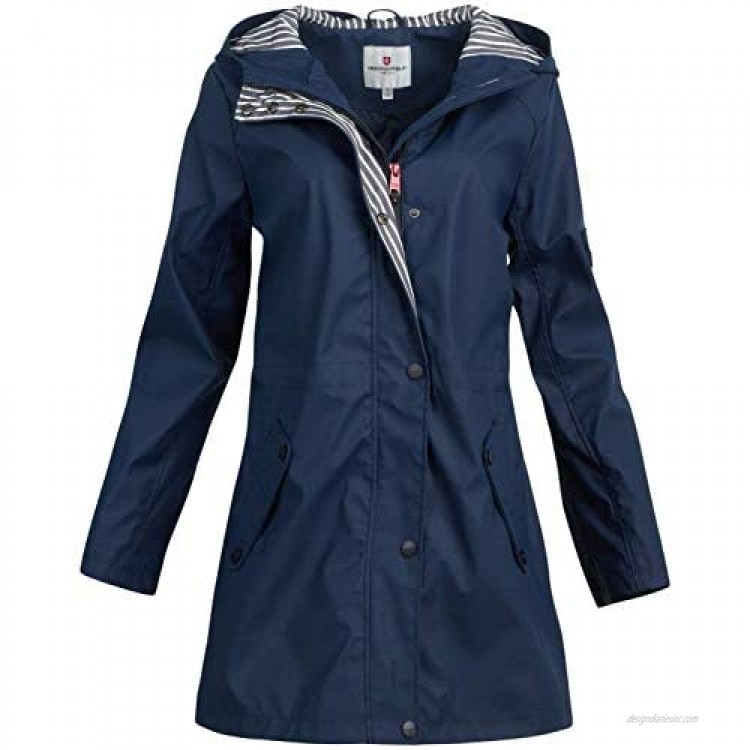 URBAN REPUBLIC Women’s Lightweight Hooded Raincoat Jacket with Cinched Waist