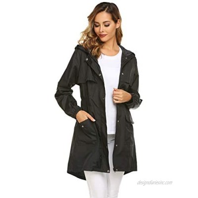 Womens Rain Coat Lightweight Hooded Long Raincoat Outdoor Breathable Rain Jackets