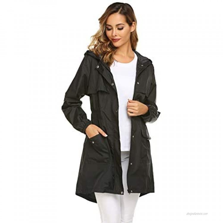 Womens Rain Coat Lightweight Hooded Long Raincoat Outdoor Breathable Rain Jackets