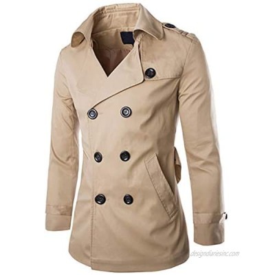 AOWOFS Men's Double Breasted Trenchcoat Notch Lapel Stylish Belted Windbreaker Slim Fit Short Coat（Whith Large））