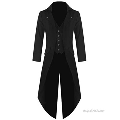 Darkrock Men's Black Cotton Twill Steampunk Tailcoat Jacket Goth Victorian Coat/Trench (Medium  Black)