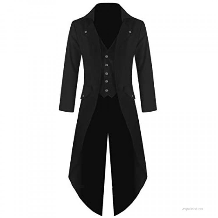 Darkrock Men's Black Cotton Twill Steampunk Tailcoat Jacket Goth Victorian Coat/Trench (Medium Black)