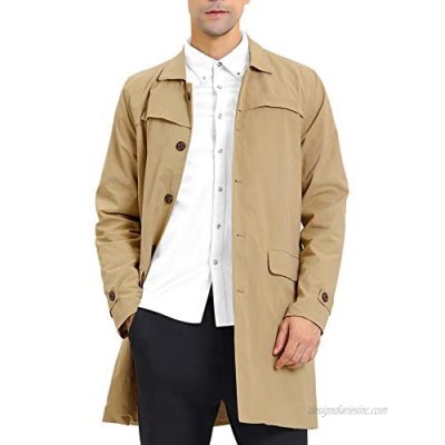 Lars Amadeus Men's Trench Coat Single Breasted Button Down Jacket Long Overcoat