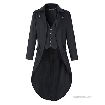 Mens Gothic Tailcoat Jacket Black Steampunk VTG Victorian Coat