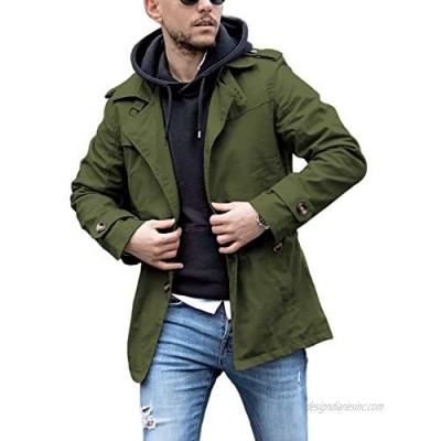 Mens Lightweight Safari Jacket Lapel Trench Coat Button Up Loose Fit Solid Cotton Blazer Jacet