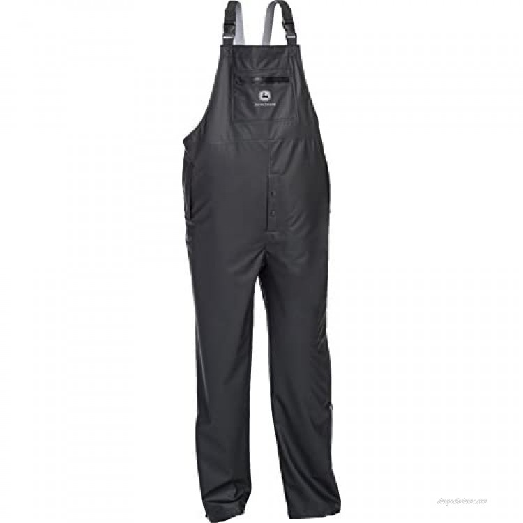 West Chester John Deere JD44540B Stretch PU Bib Overalls – Large Polyester Knit Backing Silicon Printed Straps Zippered Side Pocket 2 Snap Closure