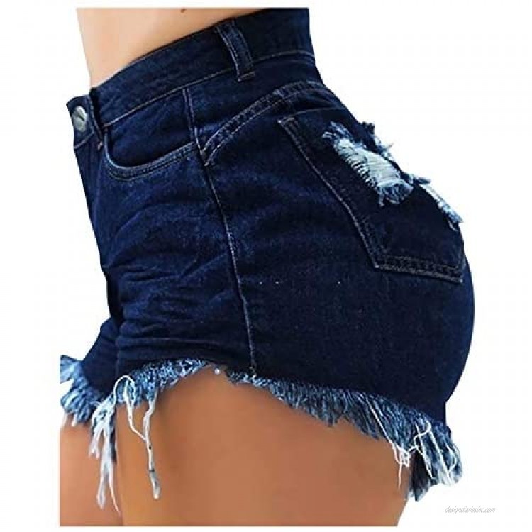 NREALY 2021 Sexy Womens Denim Shorts Ripped Hem Pocket Casual Shorts Jeans