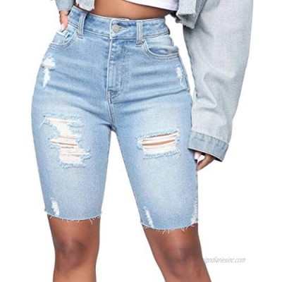 WAYRUNZ Womens Denim Bermuda Shorts High Waist Ripped Hole Distressed Short Jeans Junior