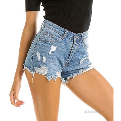 Women Frayed Hem Jeans Ripped Distressed Denim Shorts Mid Rise Cut Off Hot Shorts