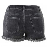 Womens Denim Shorts Frayed Ripped Distressed Jean Shorts Mid Rise Mini Hot Pants