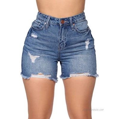 Womens Distressed Denim Jean Shorts Stretchy High Waisted Bermuda Short Jeans