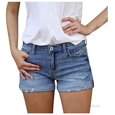 Womens Jeans Shorts New Women Summer Short Jeans Denim Female Pockets Wash Denim Shorts(Blue Medium)