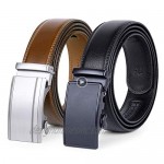 2 Pack Leather Ratchet Belt for Men Adjustable Dress Belt with Click Sliding Buckle in Gift Box Trim to Fit