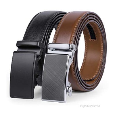 2 Pack Leather Ratchet Belt for Men Adjustable Dress Belt with Click Sliding Buckle in Gift Box  Trim to Fit