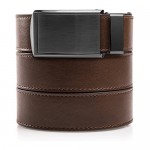 Slidebelts Men's Animal-Friendly Leather Belt Without Holes - Gunmetal Buckle/Mocha Brown Leather (Trim-to-fit: Up to 48 Waist)