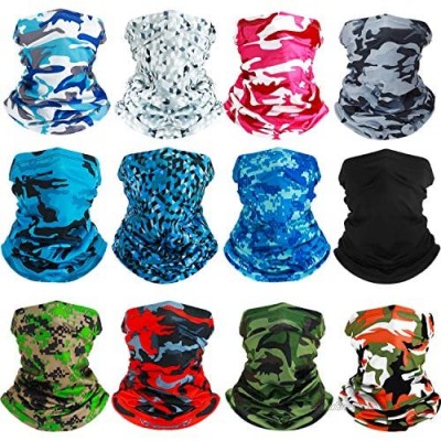SATINIOR Summer Neck Gaiter Sun Protection Neck Gaiter Scarf UV Protection Balaclava Face Clothing for Outdoor Cycling Running Hiking Fishing Motorcycling (Black and Camouflage Color  12)