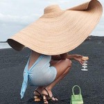 Fashion Oversized Straw Hat - Large Brim Sun Hat Beach Cap Big Foldable Floppy Sunshade Hats for Women Girls Travel
