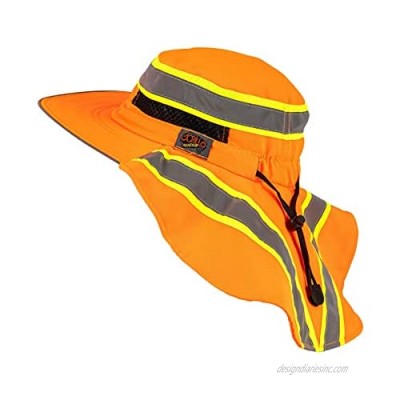 Hi-Visibility Reflective Safety Polyester UPF 50+ Sun Hat  Wide Brim with Neck Flap  Breathable  Boonie Hat Bucket Cap