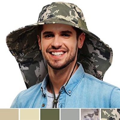 Mens Wide Brim Sun Hat with Neck Flap Fishing Safari Cap for Outdoor Hiking Camping Gardening Lawn Field Work